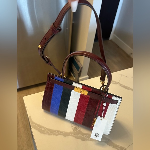 NWT Tory Burch Radziwill small bag, snake skin , red white and navy color. - Picture 3 of 9